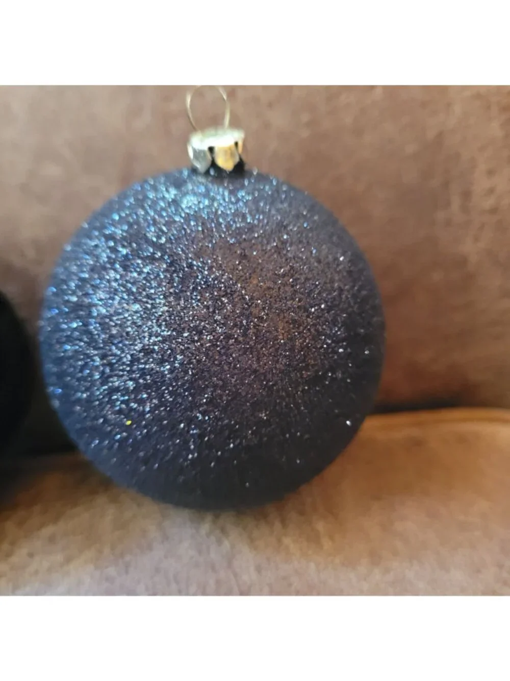 Ornaments Set 14 With Black Texture Velvet & Glitter Intricate Pattern Christmas